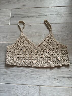 Crochet Daisy Bralette Crop Top - Cream